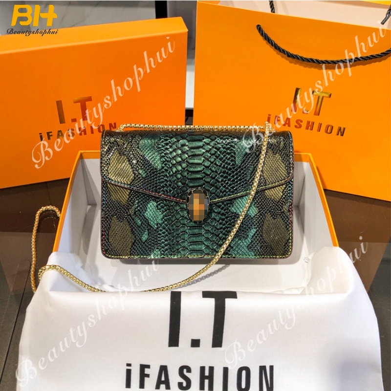 Túi Xách Đeo Vai Kiểu Vuông Nhỏ Họa Tiết Da Rắn Phối Dây Xích Thời Trang 2022 Cho Nữ