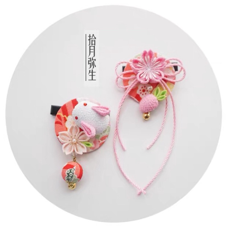 Kẹp tóc Kanzashi thỏ và hoa - Cosplay - lolita