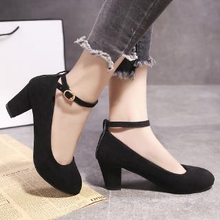 Giày Cao Gót 5cm Mũi Tròn Chất Da Lộn Sang Trọng Trẻ Trung Hợp Thời Trang