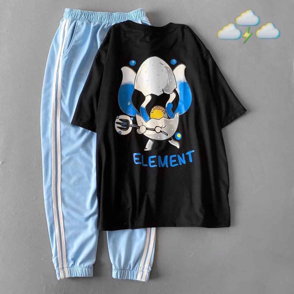 Set áo trứng Element + quần xanh 2 sọc unisex