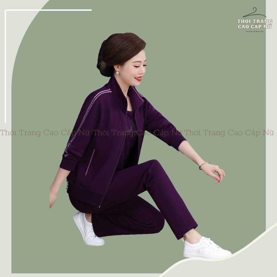 Bộ Thu Đông Nữ Bộ Nỉ Da Cá Dày Dặn, Bộ Mặc Nhà Trung Niên Dành Cho Bà Cho Mẹ Bigsize Màu Xanh Than Và Ghi TN25