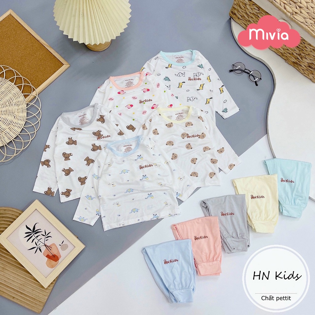 Quần áo sơ sinh dài tay pettit sợi tre, bộ sơ sinh dài tay cài vai chính hãng HN Kids, loại cao cấp