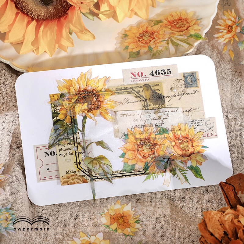 Bộ 10 Miếng Dán Chống Thấm Nước Họa Tiết Hoa PET Trang Trí Sổ Tay Album Ảnh DIY