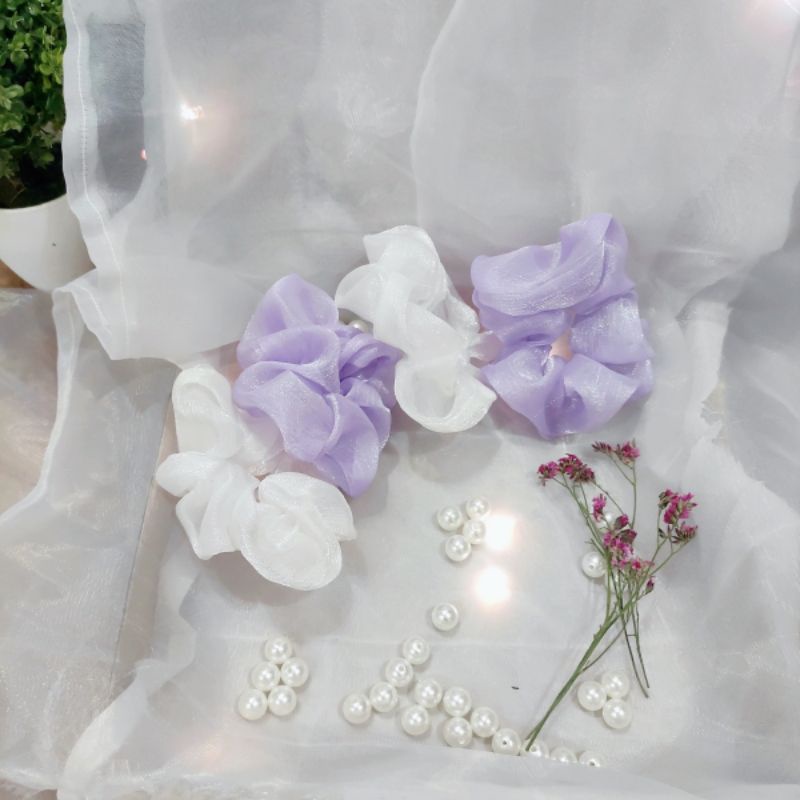 [Hàng handmade shop tự may]  Scrunchies buộc cột tóc ánh hologram nhiều màu