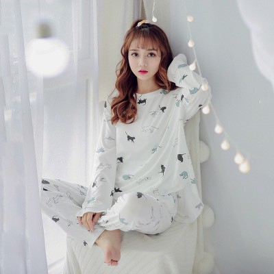 Đồ bộ nữ tay dài (vải mỏng) họa tiết chất liệu cotton