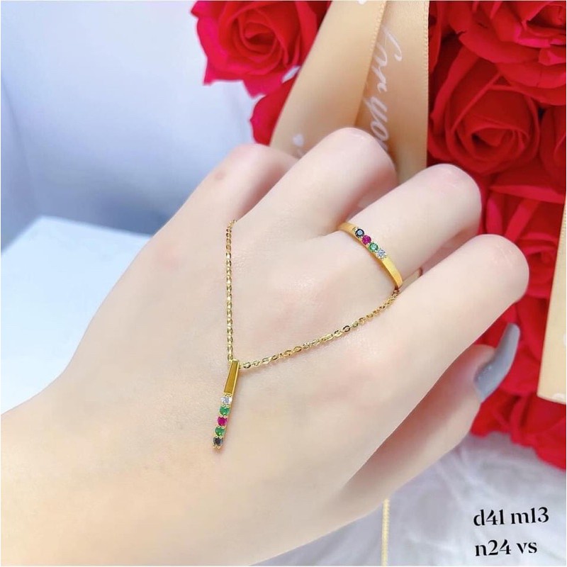 Nhẫn và mặt dây đính đá nhiều màu gold 10