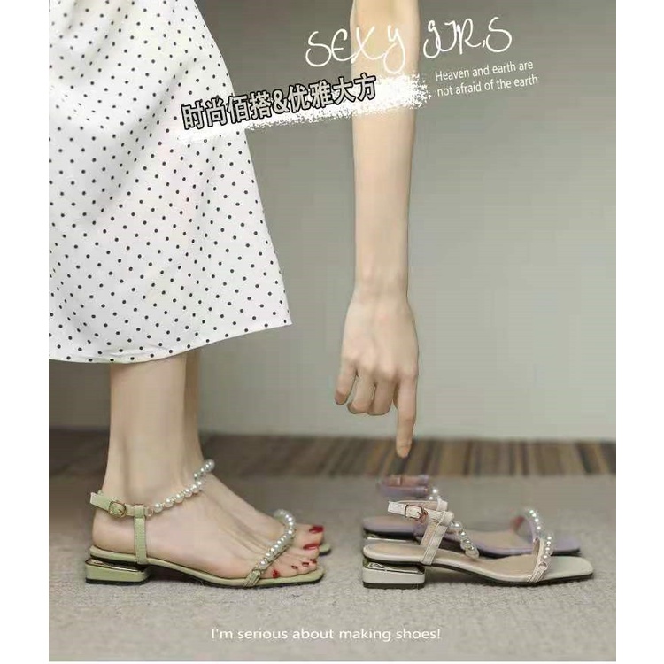 Sandal Cao gót Nữ Đế Thấp 3-4p Phân Mũi Vuông Quai Ngang cg-0607