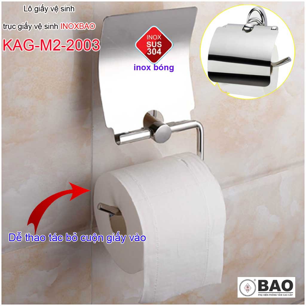 Hộp đựng giấy vệ sinh Inox Bảo KAG-M2-2003,  Móc giấy toilet SUS304 đế tròn inox dập khuôn cao cấp thiết kế tuyệt đẹp