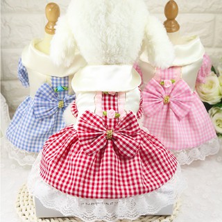 Áo chó mèo đầm nơ caro A32