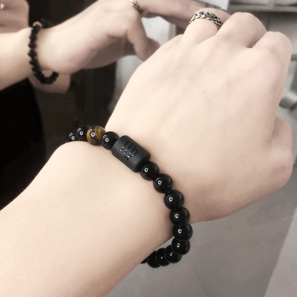 Vòng tay đính đá Obsidian thiết kế đơn giản cho nam và nữ