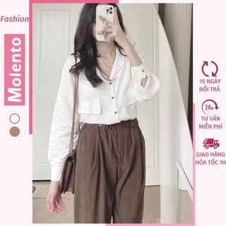 Áo Sơ Mi Nữ Form Rộng Cổ Vest Dài Tay Kiểu Hàn Quốc Phong Cách Ulzzang Vintage Chất Đũi Tơ Xước Siêu Mềm Molento M105