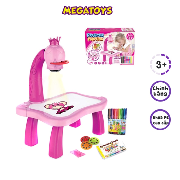 Đồ Chơi Giáo Dục- Bàn Tập Vẽ, Tô Màu Theo Hình Chiếu Yima Toys (Bé Gái)- 24 Hình Kèm 12 Màu Nước - YM6776