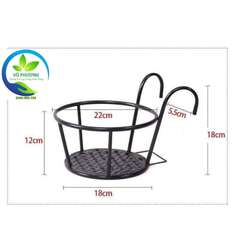 Giá sắt tròn treo chậu hoa ban công (giá đỡ tròn treo ban công) kích thước miệng 22cmx đáy 18cm