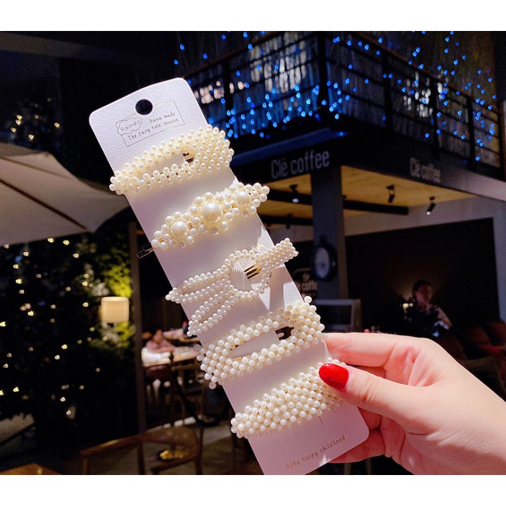 Set 8 Kẹp Tóc Đính Ngọc Trai Nhân Tạo Thời Trang Cho Nữ