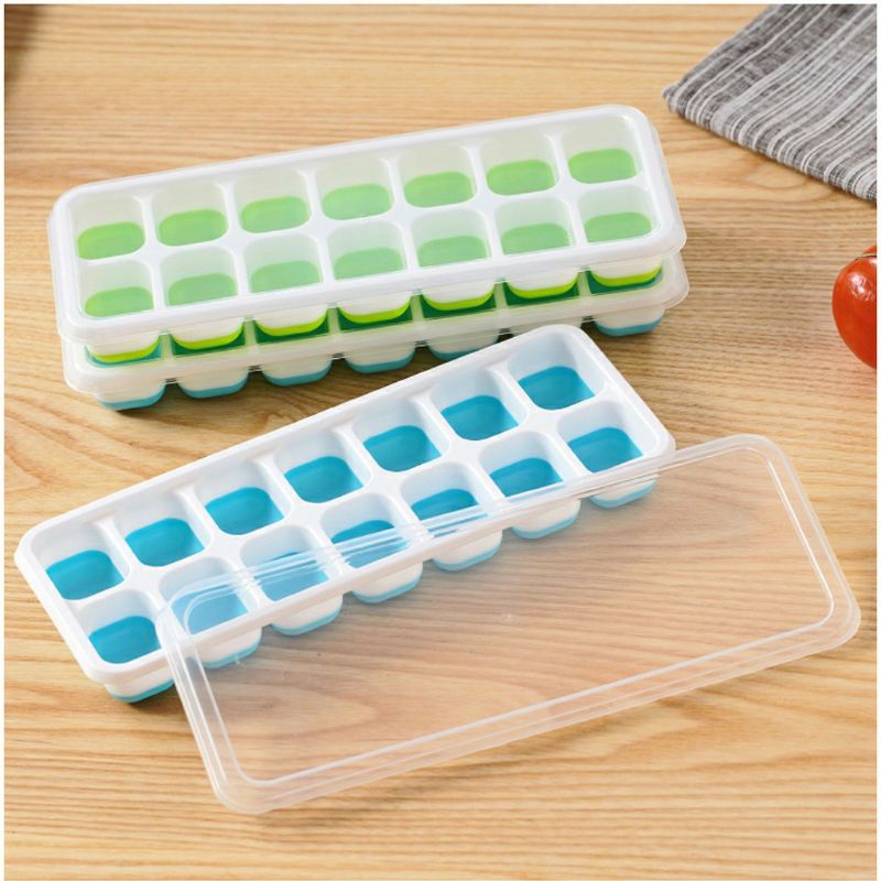 Khay Trữ Đông Đồ Ăn Dặm Đáy Bằng Silicon, Khay Làm Đá Viên Cực Kì Dễ Lấy có nắp