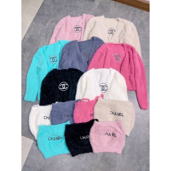 Set len lông áo 2 dây kèm khoác cadigan thêu x SE2013 - NhiNhi Shop