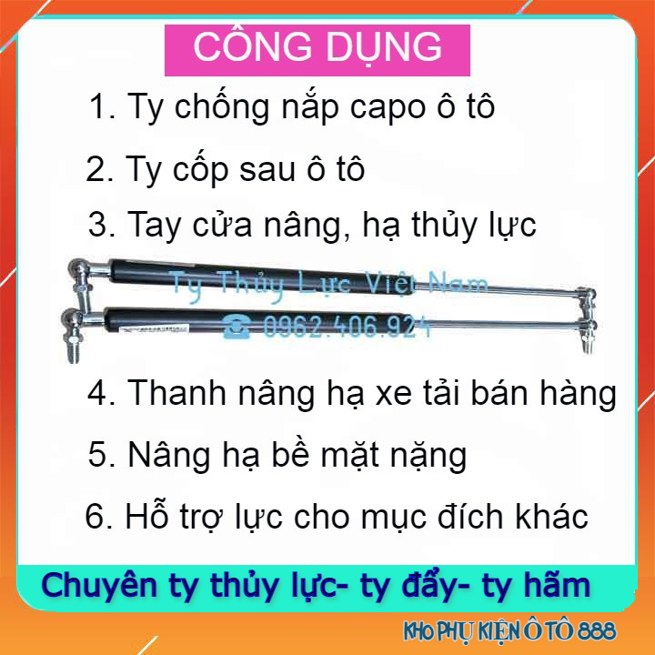 Ty chống thủy lực cốp sau, capo chịu tải 200N (20kg) chiều dài từ 20-70cm (giá/ 1chiếc)