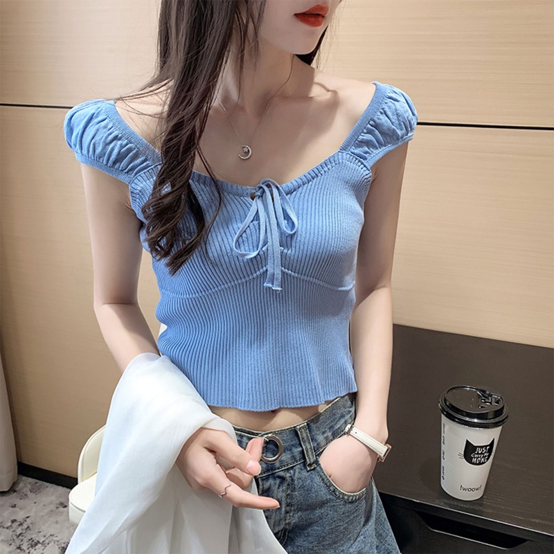Áo Croptop Dệt Kim Hai Dây Màu Trơn Dáng Ôm Gợi Cảm Cho Nữ Mi
