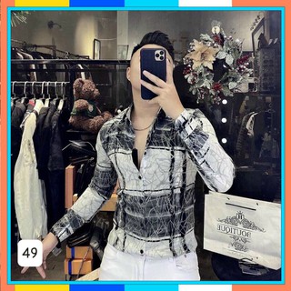 Áo sơ mi nam tay dài họa tết kate lụa cao cấp HU235
