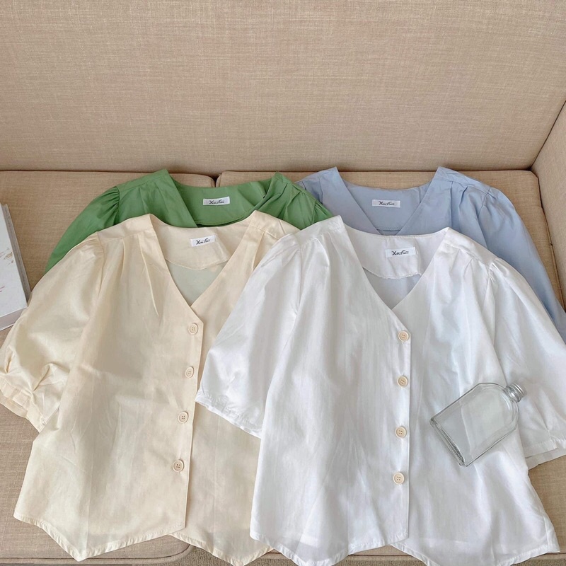 sơ mi cổ v vạt lượn 8603