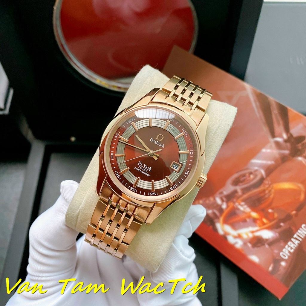 Đồng hồ nam Omega De Ville Gold 42mm máy Nhật Automatic, mẫu mặt tròn 2 màu, viền vàng