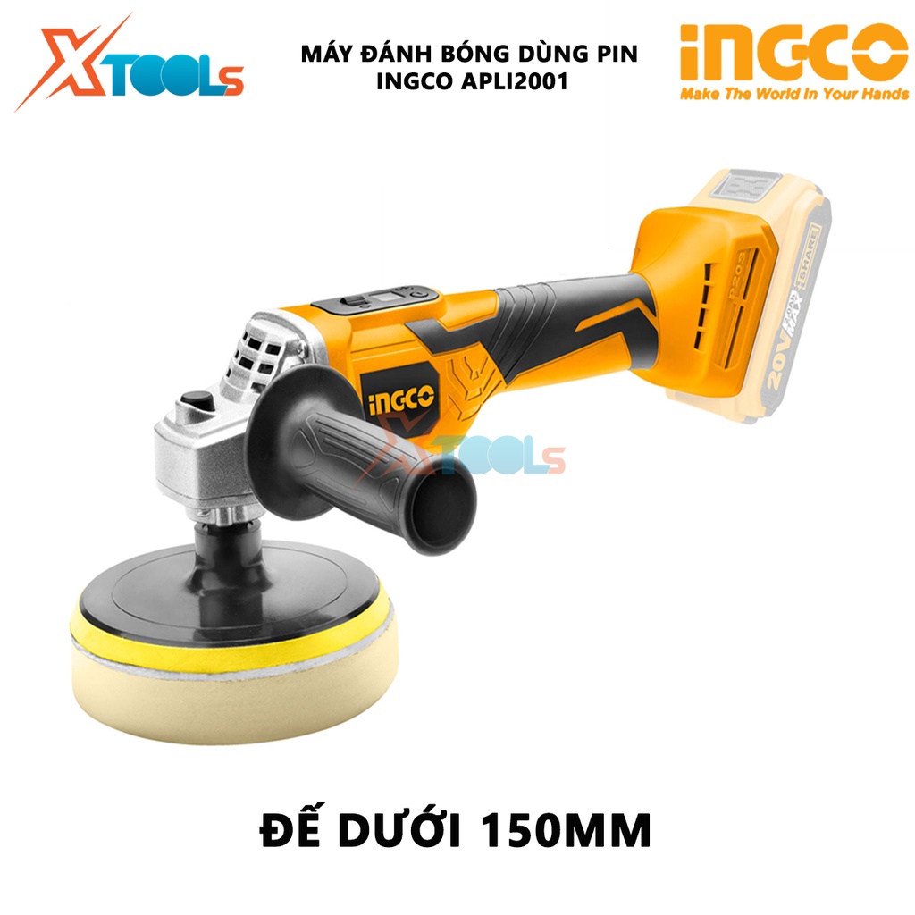 Máy đánh bóng dùng pin INGCO APLI2001 | máy đánh bóng cầm tay 20V, Tốc độ không tải 500-2800/p, Đế dưới 150mm, Không kèm