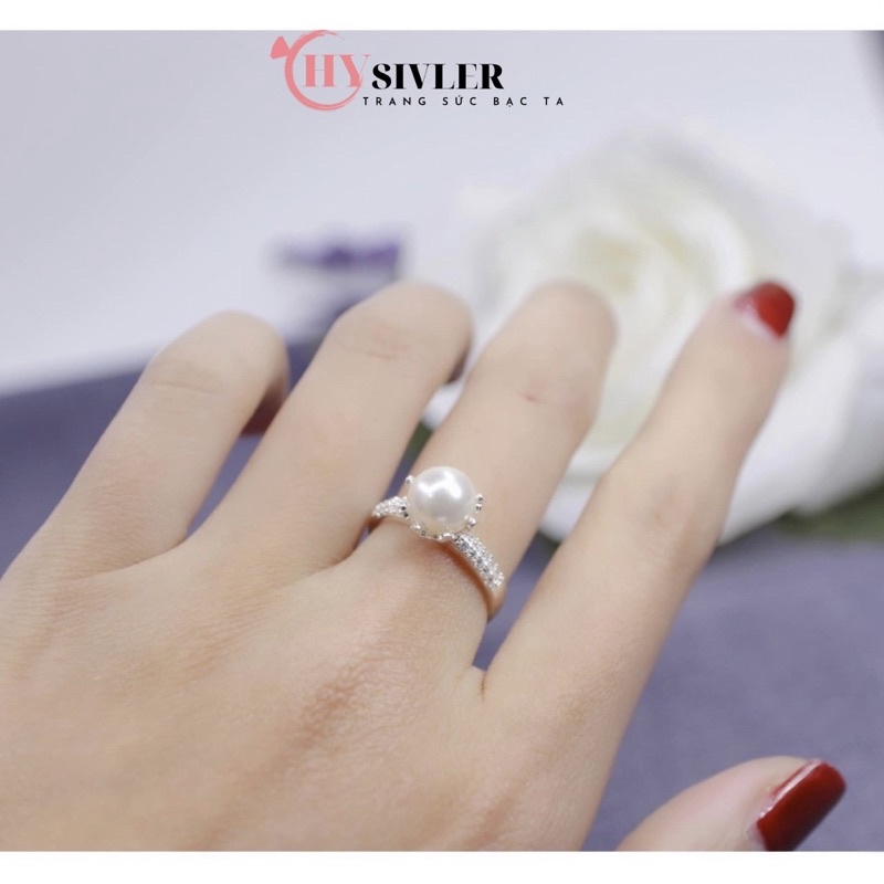 Nhẫn bạc ta đính trai nhân tạo nạm 2 hàng đá sang chảnh nữ tính nhẫn nữ bạc thật giá rẻ CHY SILVER