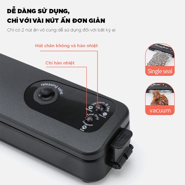 Máy Hút Chân Không Thực Phẩm JIASHI Mini Cao Cấp Tự Hàn Miệng Túi Tiện Dụng Tặng Kèm 10 Túi Hút Chân Không - MHC02