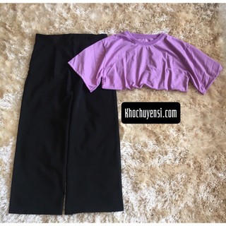 ☀️set bộ quần ống rộng + croptop cổ tròn