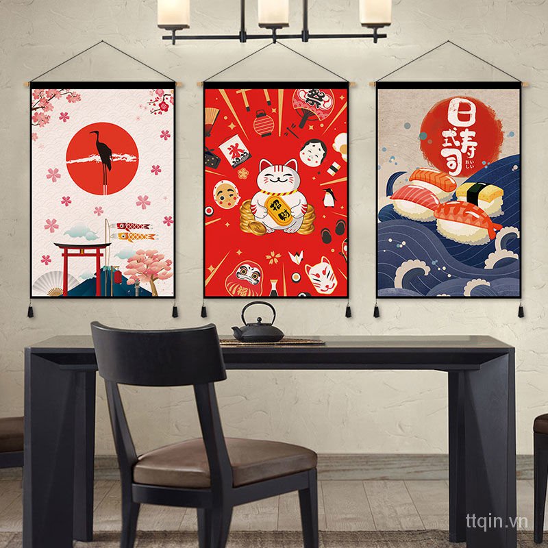 Tranh vải treo tường trang trí nhà hàng sushi phong cách Nhật Bản