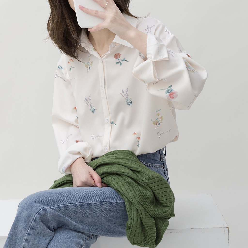 Áo Sơ Mi chiffon Tay Dài In Họa Tiết Phong Cách Hàn Quốc Thời Trang Xuân Thu Mới Cho Nữ