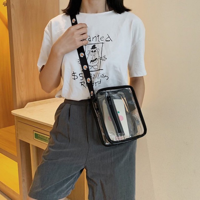 Túi đeo chéo trong suốt quai hoa daisy Ulzzang (có sẵn)