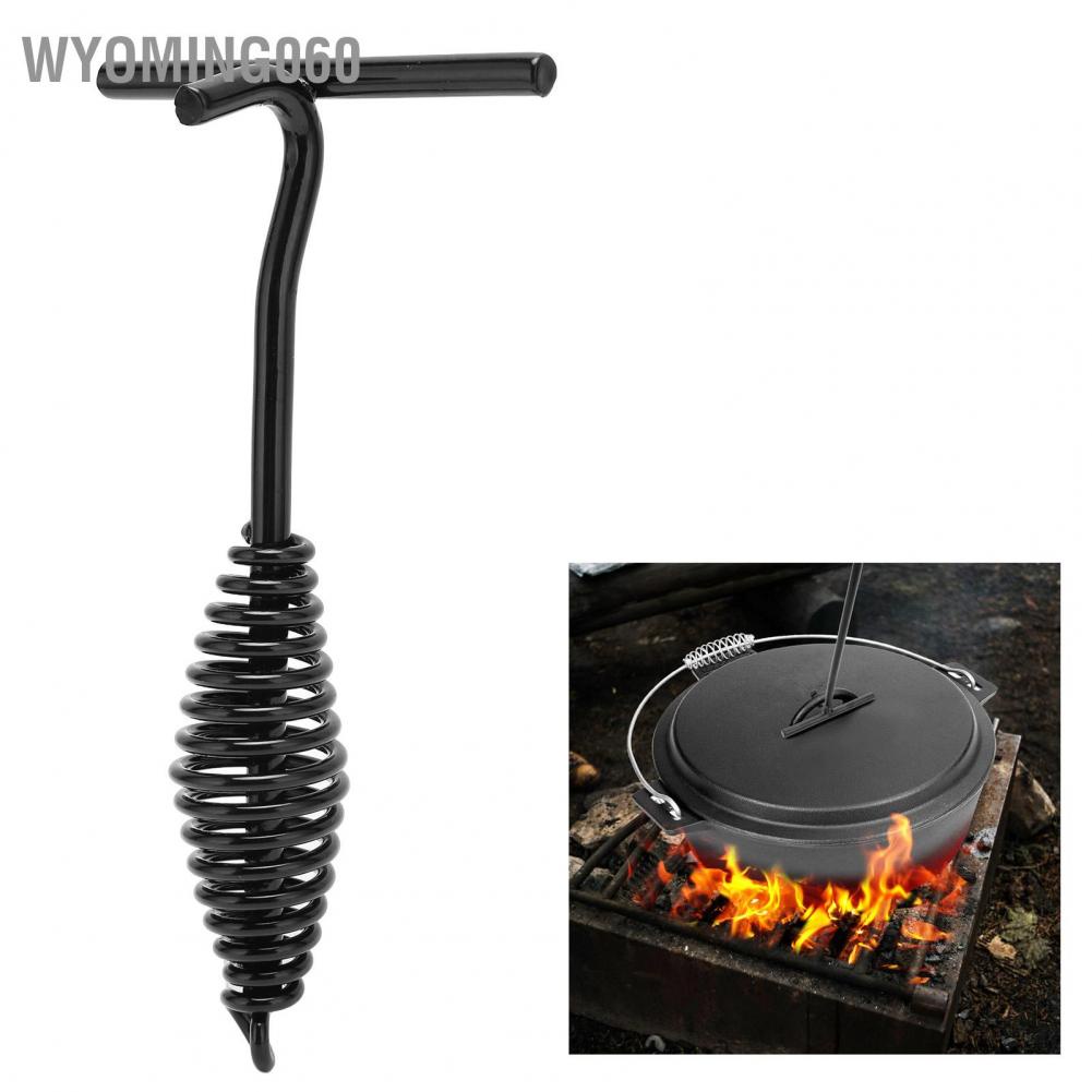 Wyoming060 19.5cm Dutch Oven Lid Lifter Cast Iron with Spiral Handle for Outdoor Camp