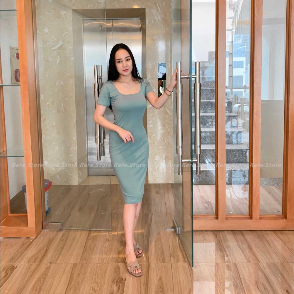 Đầm body tay ngắn / váy dáng dài cổ U  [Ảnh thật kèm video] | BigBuy360 - bigbuy360.vn