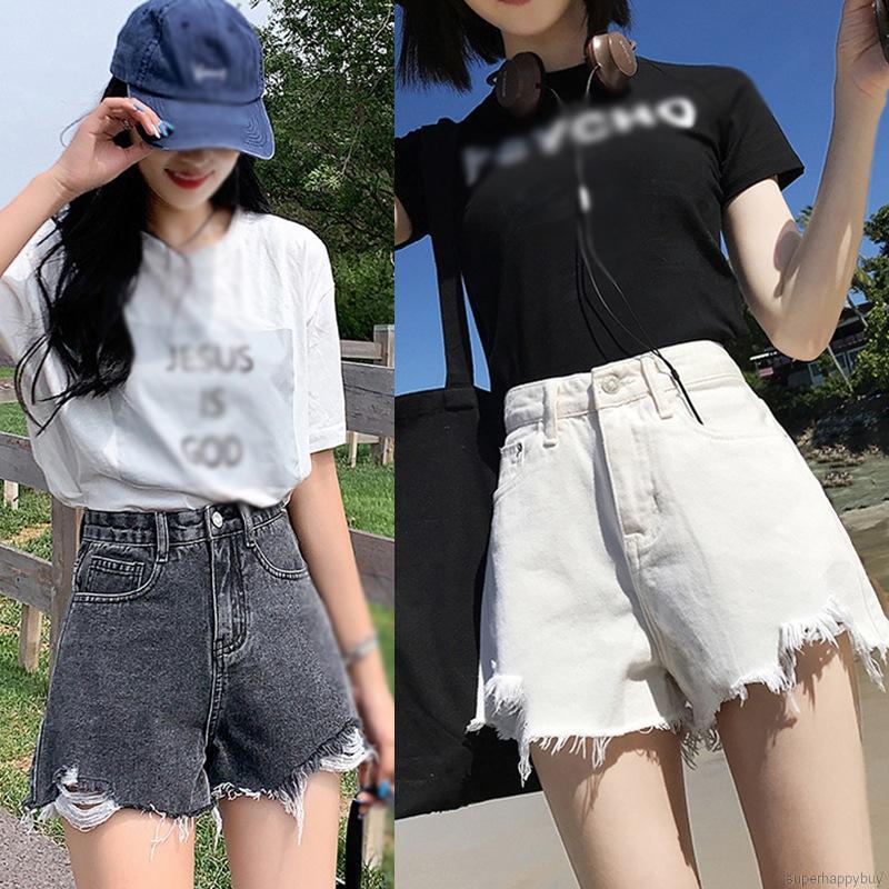 Quần Short Denim Lưng Cao Phong Cách Hàn Quốc Cho Nữ
