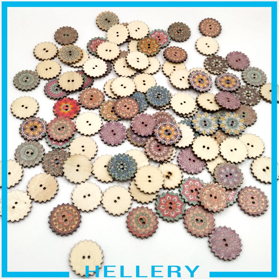 Set 100 Nút Gỗ Tròn 2 Lỗ Nhiều Họa Tiết Dùng May Vá Thủ Công