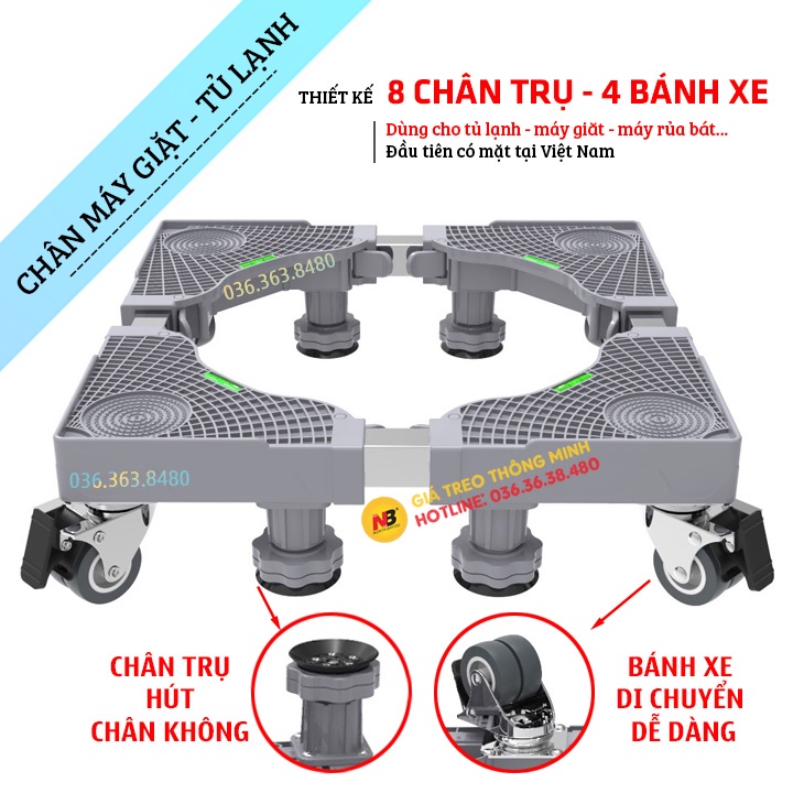 Chân máy giặt , tủ lạnh / Kệ Máy Giặt Tủ lạnh 4 / 8 / 12 Trụ đứng / 4 Bánh Xe Đôi  - Giảm rung giảm chấn