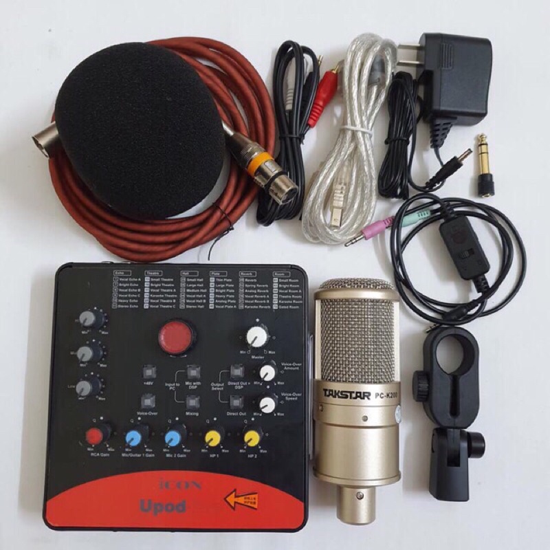 Combo bộ livestream thu âm mic PC K200 và sound card Icon Upod Pro