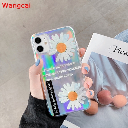 OPPO A91 A8 A9 A5 2020 A7 A5S A5 A3S A3 A83 A1 A79 A57 A39 Phone Case GD Daisy Flower Fresh Glitter Bling Colorful Clear Transparent Soft TPU Case Cover