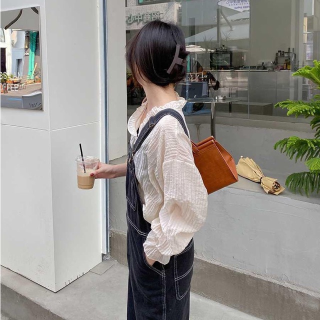 Áo Sơ Mi Dài Tay Phối Ren Xinh Xắn Theo Phong Cách Hàn Quốc