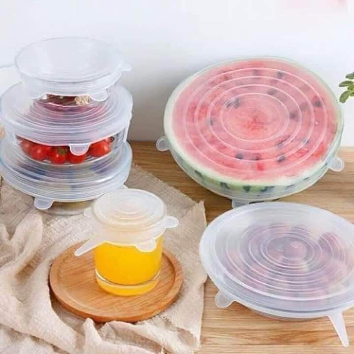 Bộ 6 nắp đậy silicon thay thế màng bọc thực phẩm bảo quản thức ăn