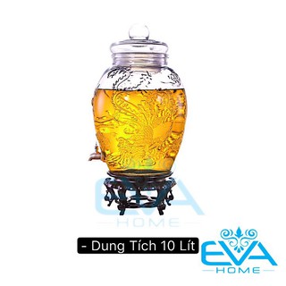 Bình Ngâm Thủy Tinh 10 Lít Có Van Dáng Chum Hoạ Tiết Rồng Phụng CR10LV