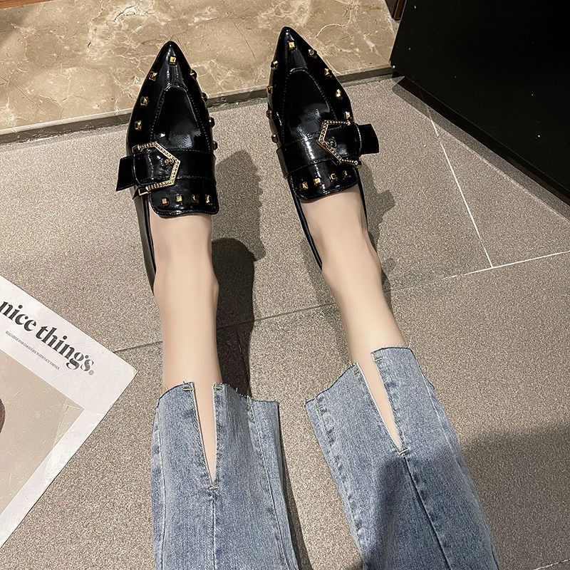 Giày Sandal Đen Gót Dày Mũi Nhọn Phong Cách Thời Trang Xuân Thu Anh Quốc