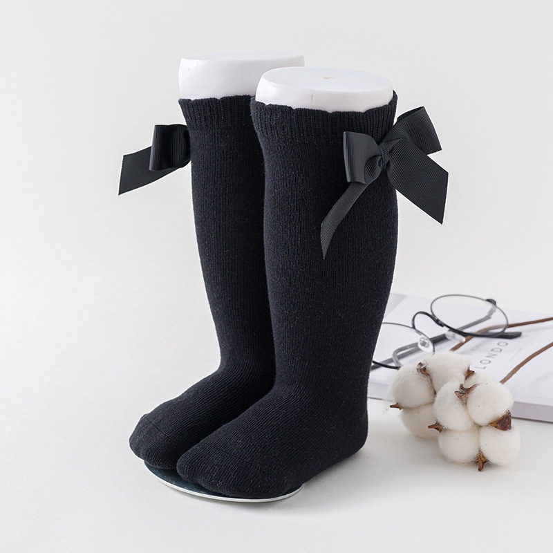 Vớ cotton mềm cao cổ đính nơ dành cho bé gái sơ sinh từ 0-2 tuổi