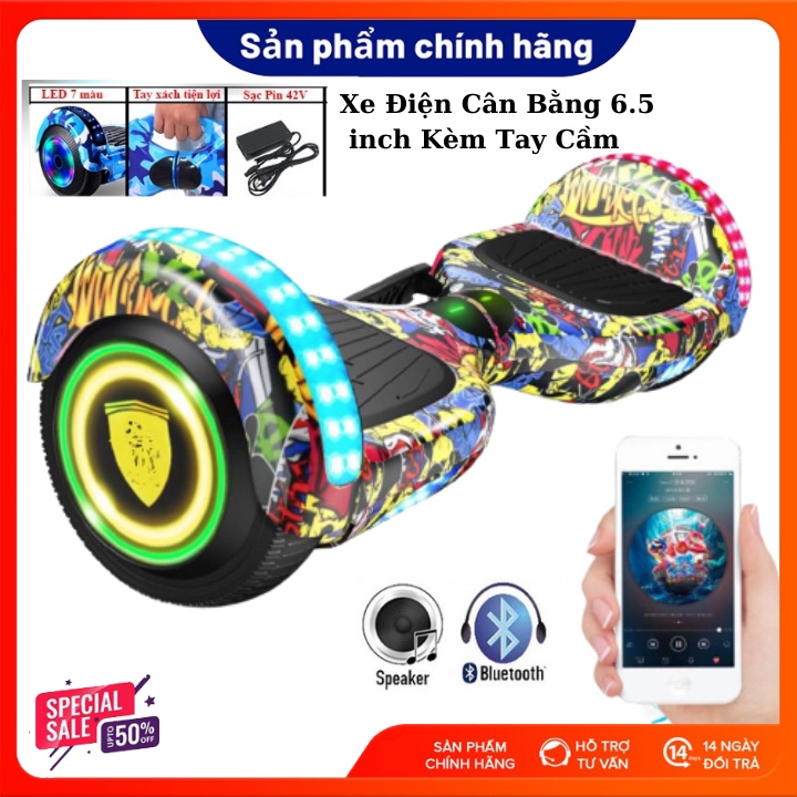 Xe Cân Bằng Điện Cao Cấp Smart Balance Wheel - 6.5 Inch , Kết nối Bluetooth - Màu Trắng,Hồng,Hiphop [Tặng Kèm Tay Cầm]