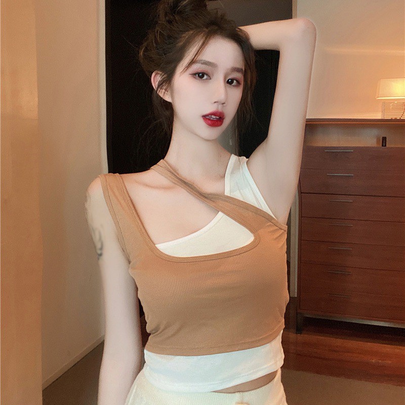A Sense Of Design Fake Two-piece Short Sling Top Women\'s Slim Cropped Vest | BigBuy360 - bigbuy360.vn