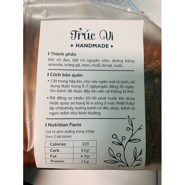 (SHIP MIỀN NAM) Bánh Mì Đen Nguyên Cám ổ hơn 400gram( eat clean, tiểu đường)