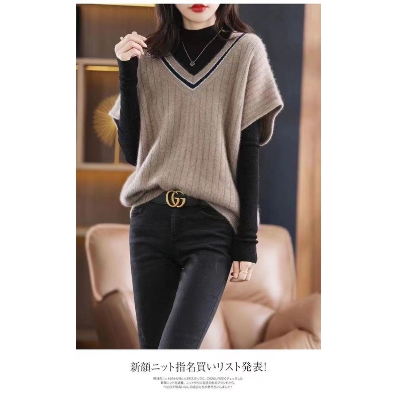 Áo Khoác Len Không Tay Cổ Chữ V Dáng Rộng Thời Trang Dành Cho Nữ