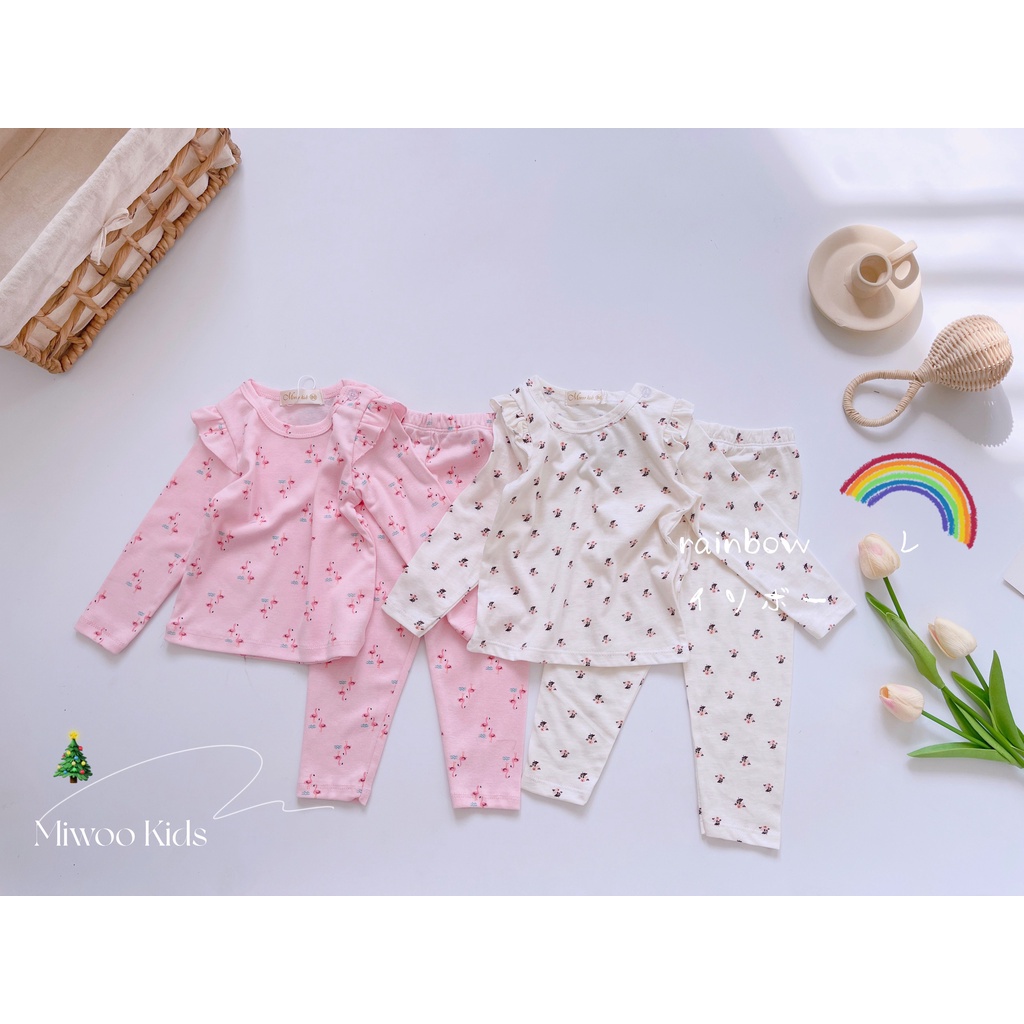 (7-21kg)Bộ thun cotton dài tay phối cánh tiên Miwoo kids họa tiết siêu dễ thương cho bé gái bảng màu 2(ảnh thật)