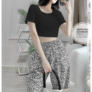Set đồ đi chơi Bigsize 55-90kg quần beo+Áo croptop siêu xinh